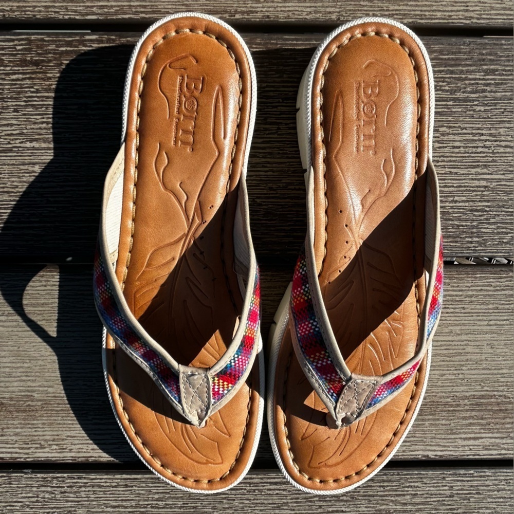 Born Jorgina Multicolor Strap Flip Flop Platform Leather Footbed Sandals Size 10